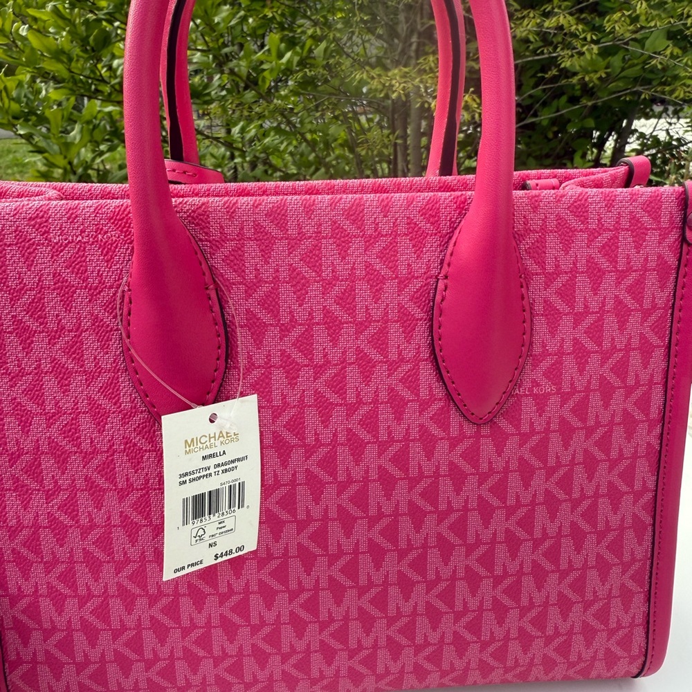 Michael Kors Mirella Small Shopper TZ Tote Crossbody Dragonfruit  mk logo - Picture 6 of 10